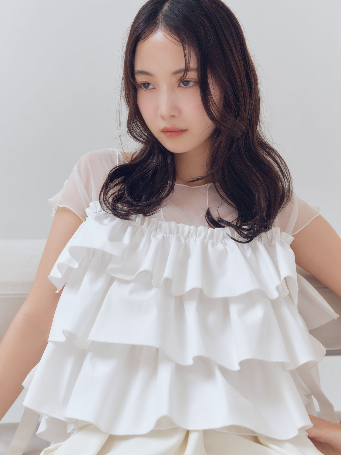 piping bulky frill blouse
