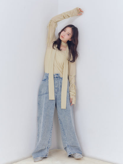 back slit curve denim pants