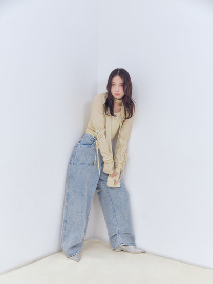 back slit curve denim pants