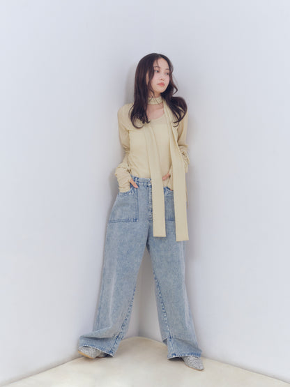 back slit curve denim pants