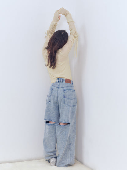 back slit curve denim pants