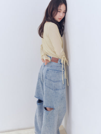 back slit curve denim pants