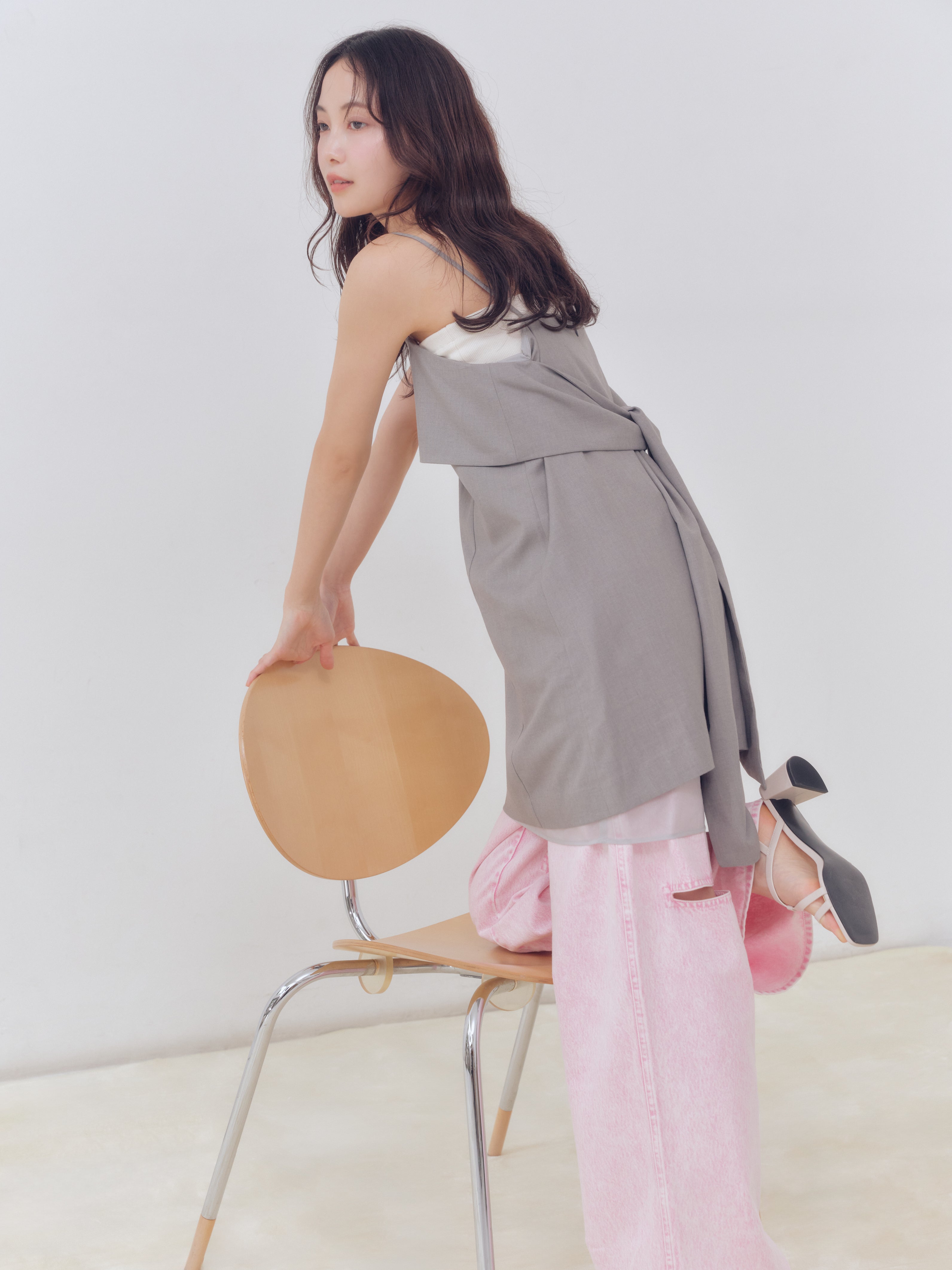 back slit curve denim pants