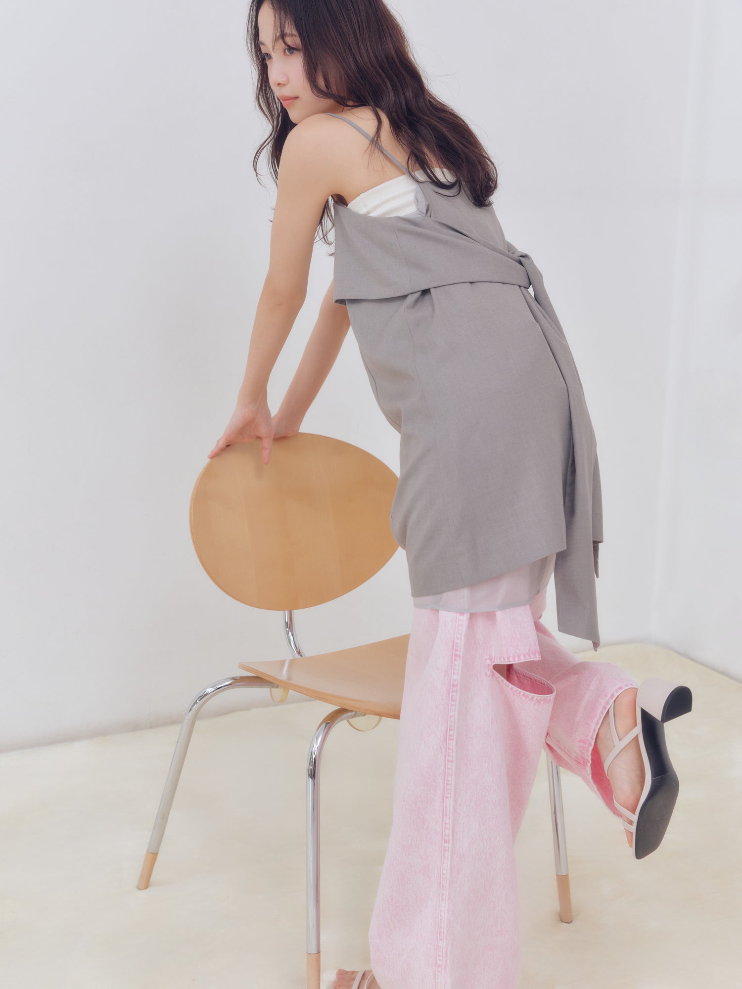 back slit curve denim pants