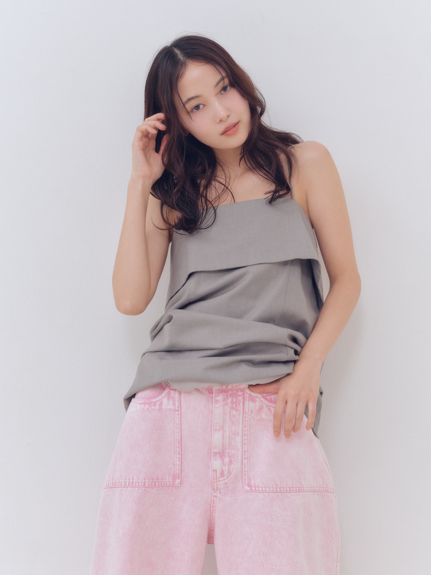 back slit curve denim pants