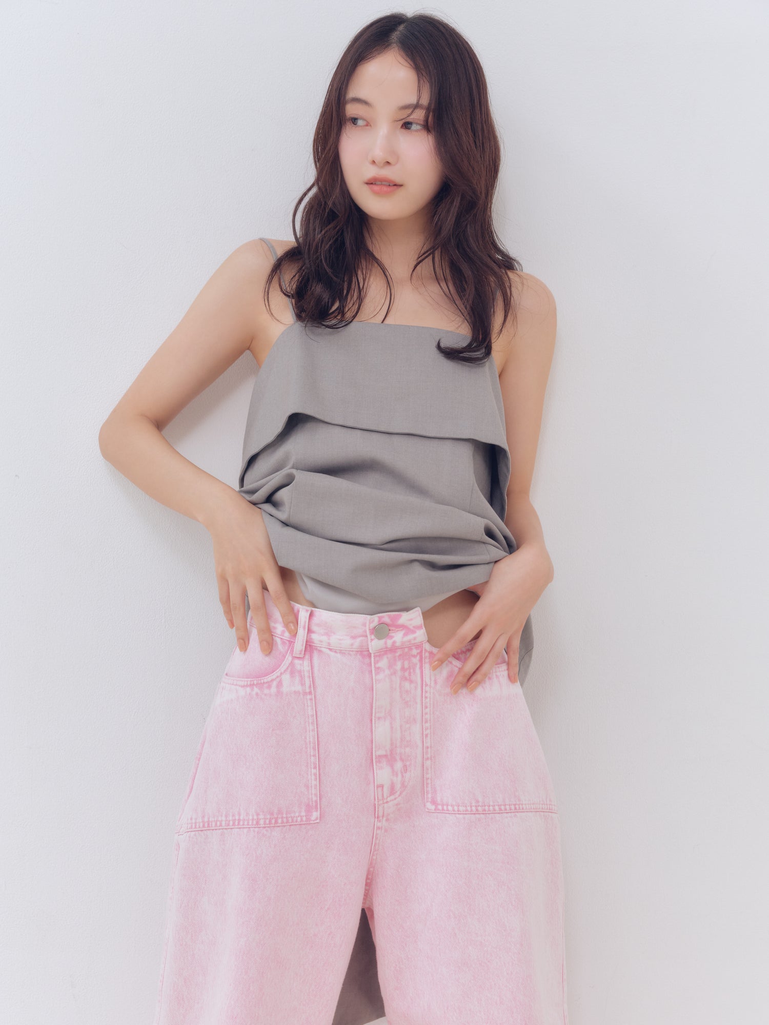 back slit curve denim pants
