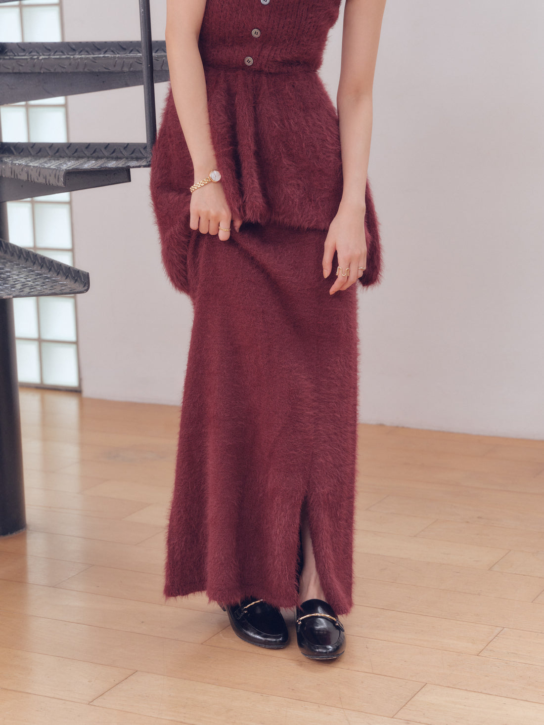 i line shaggy knit skirt