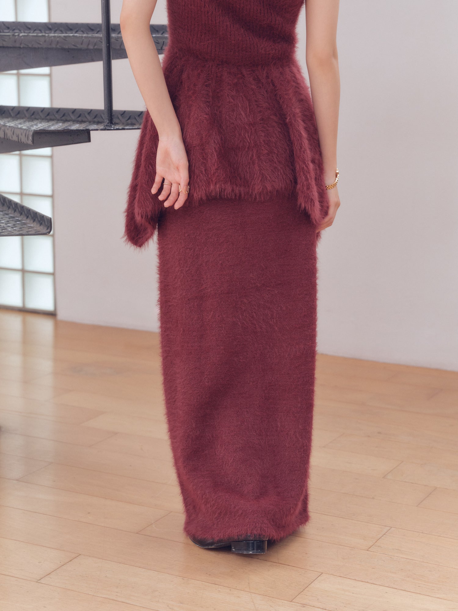 i line shaggy knit skirt