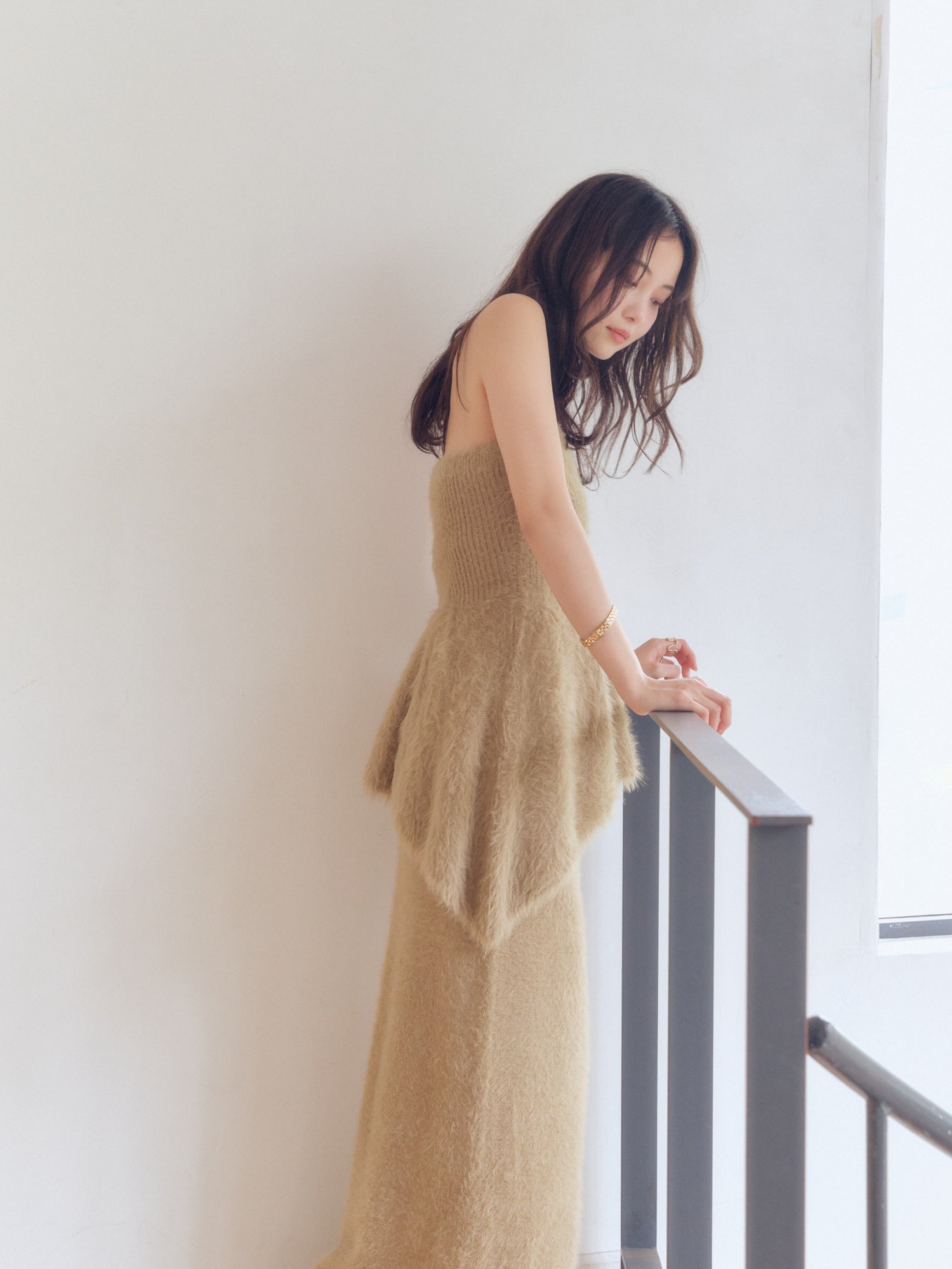 i line shaggy knit skirt