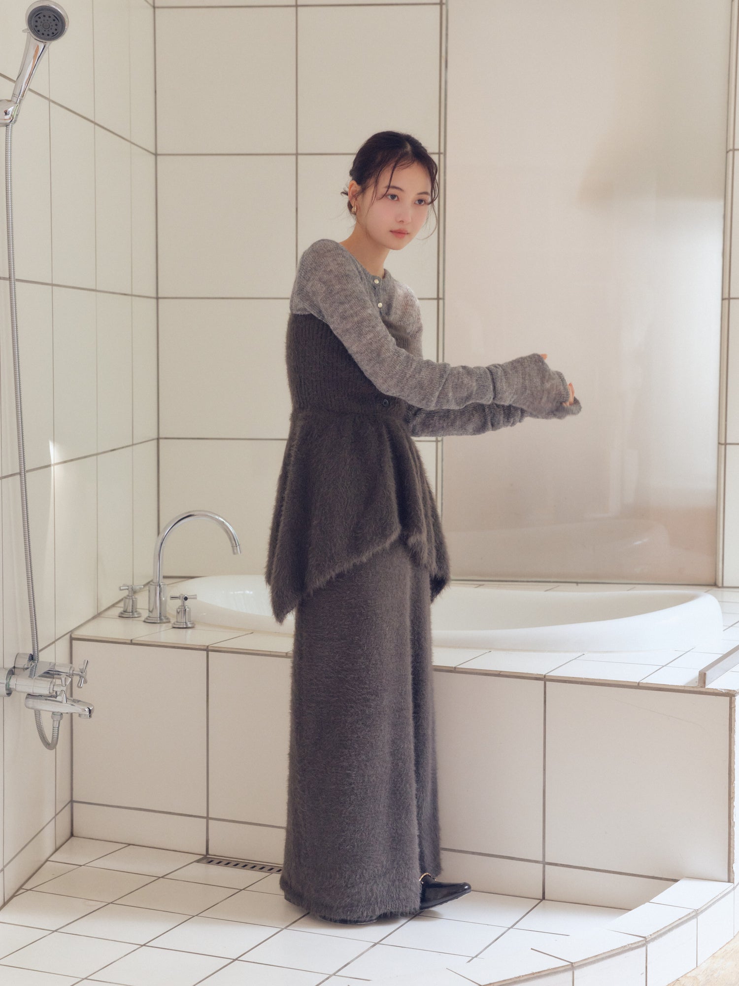 i line shaggy knit skirt