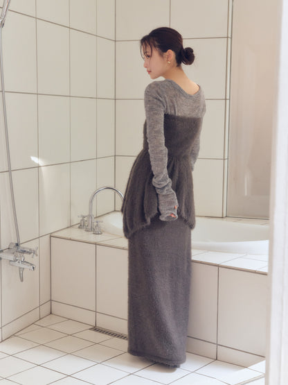 i line shaggy knit skirt