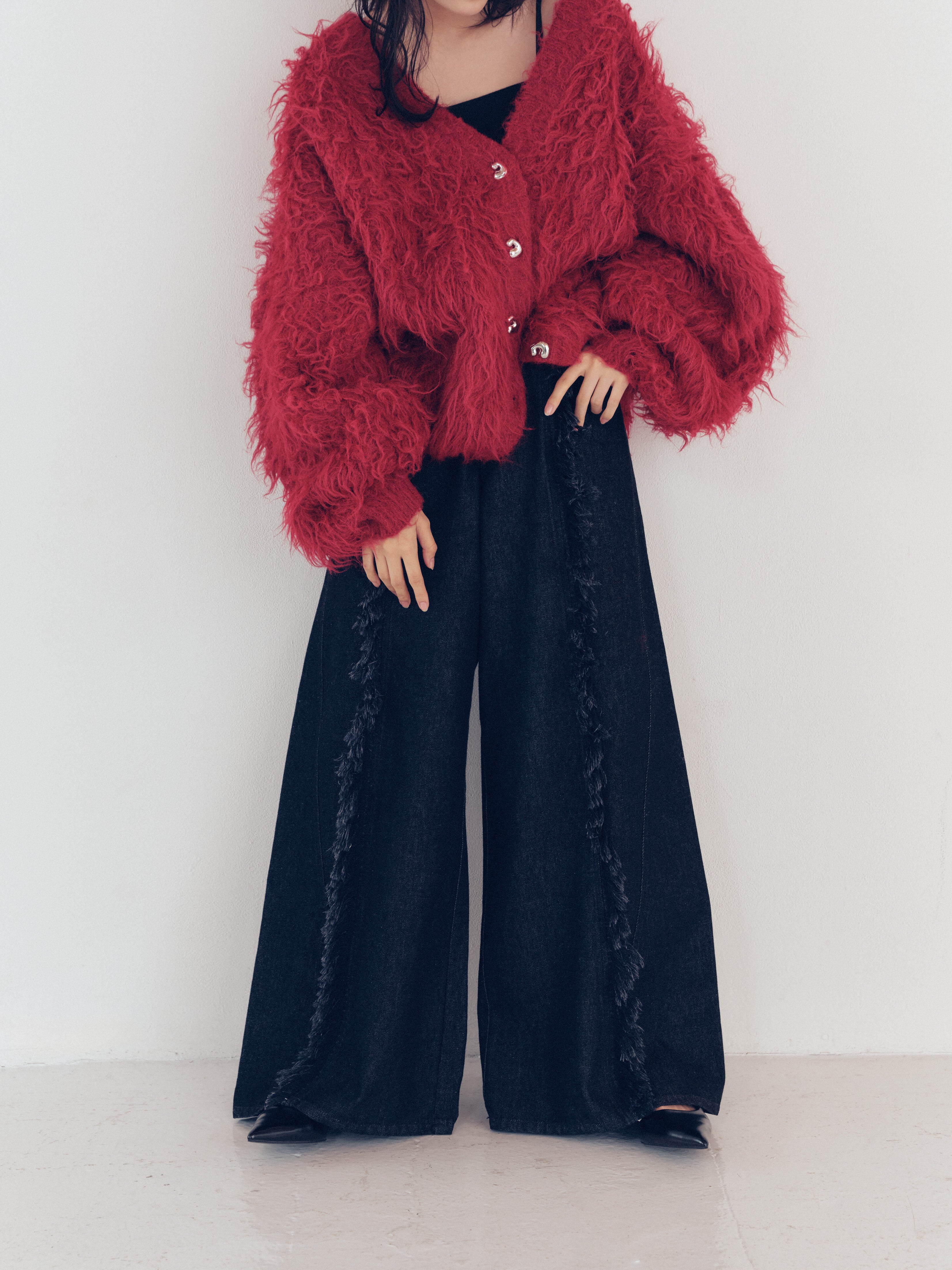 wide fringe denim pants