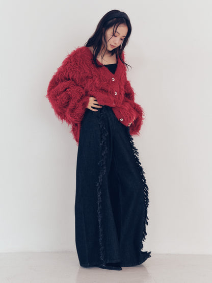 wide fringe denim pants