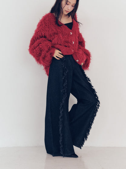wide fringe denim pants
