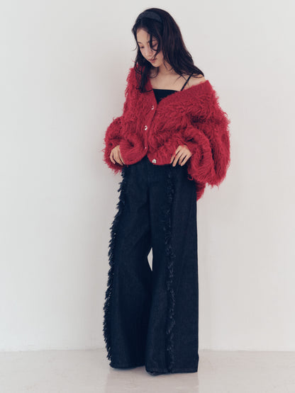 wide fringe denim pants