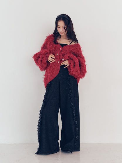 wide fringe denim pants