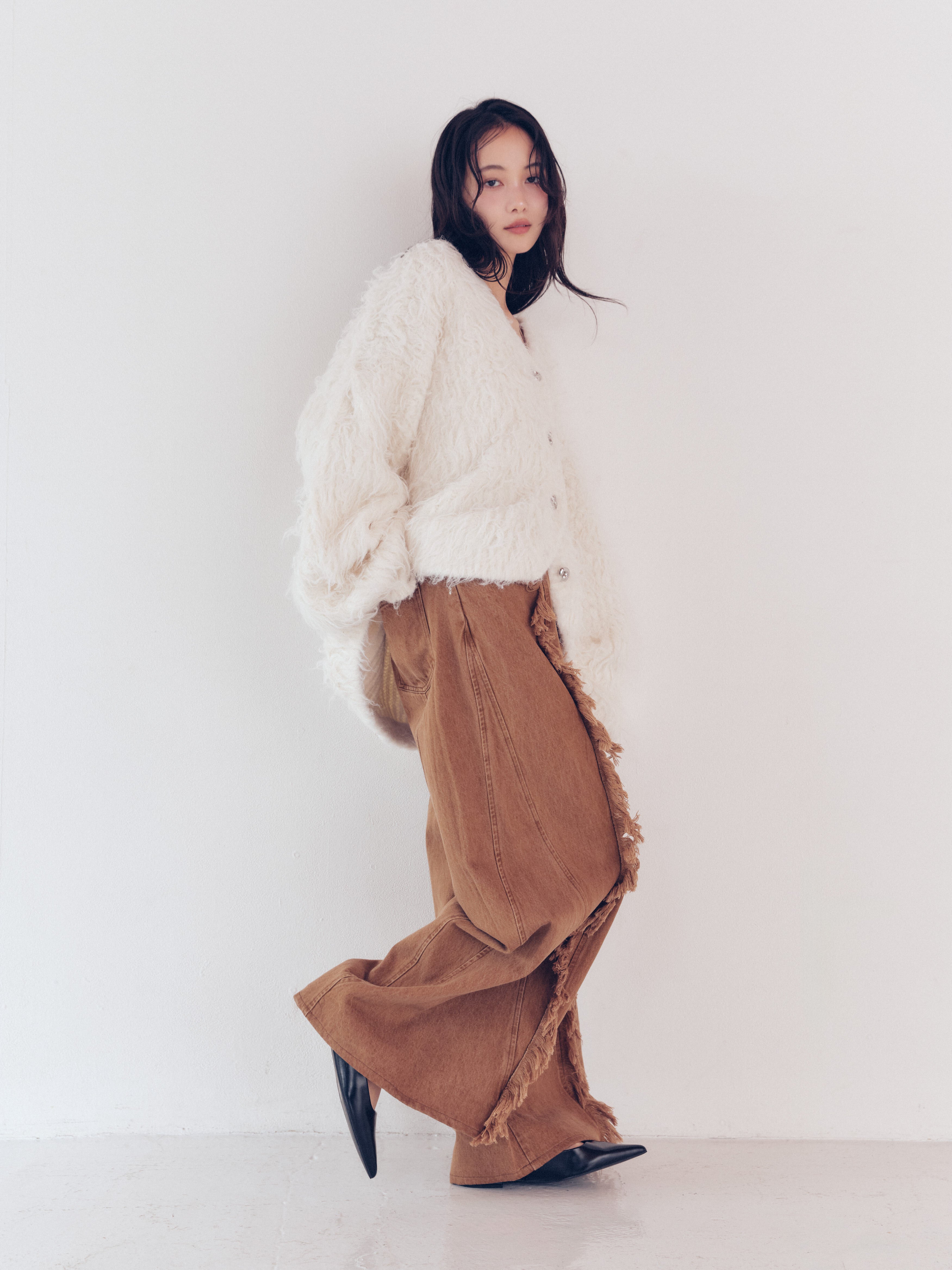 wide fringe denim pants