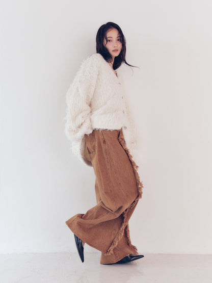 wide fringe denim pants