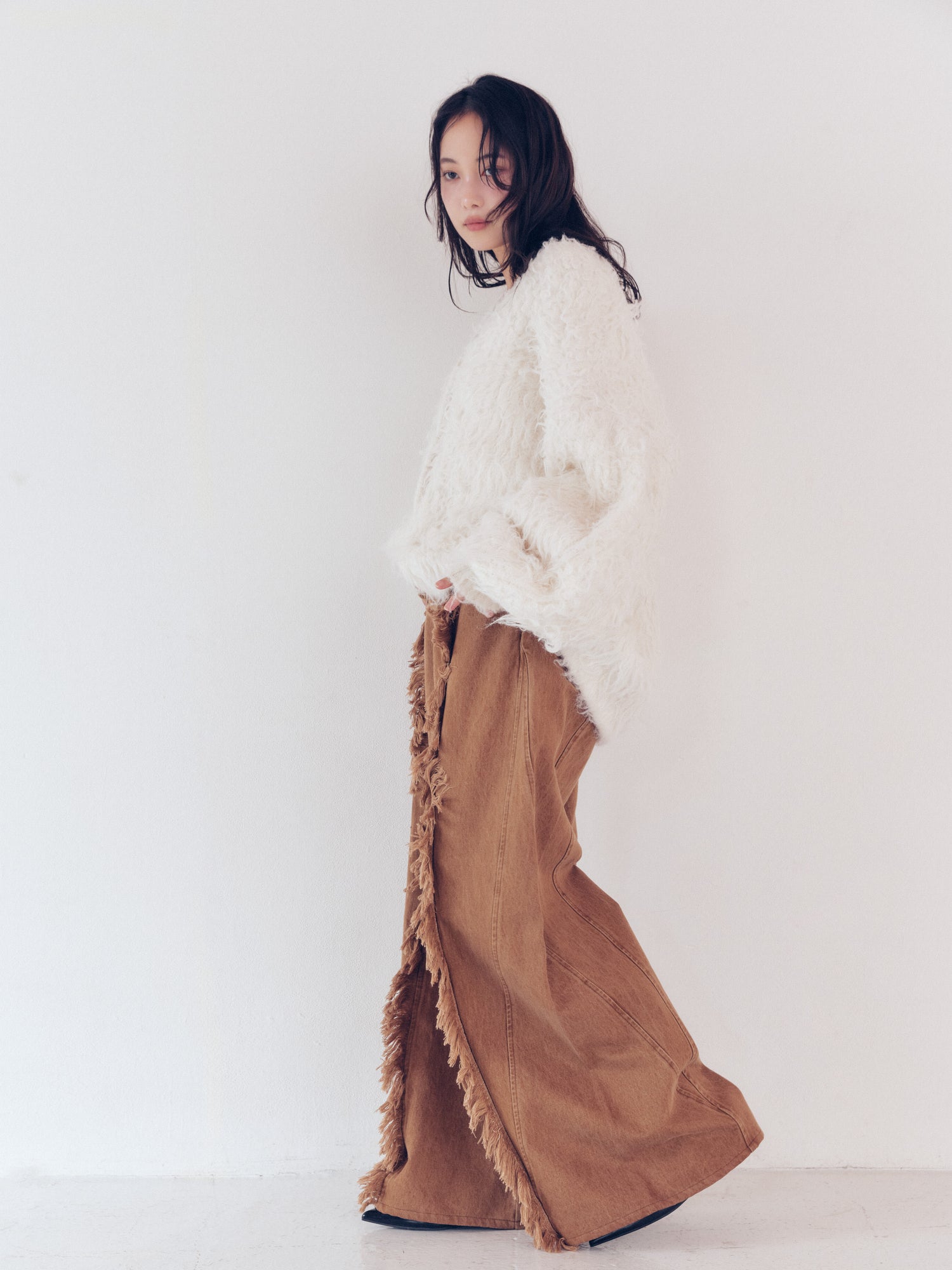 wide fringe denim pants