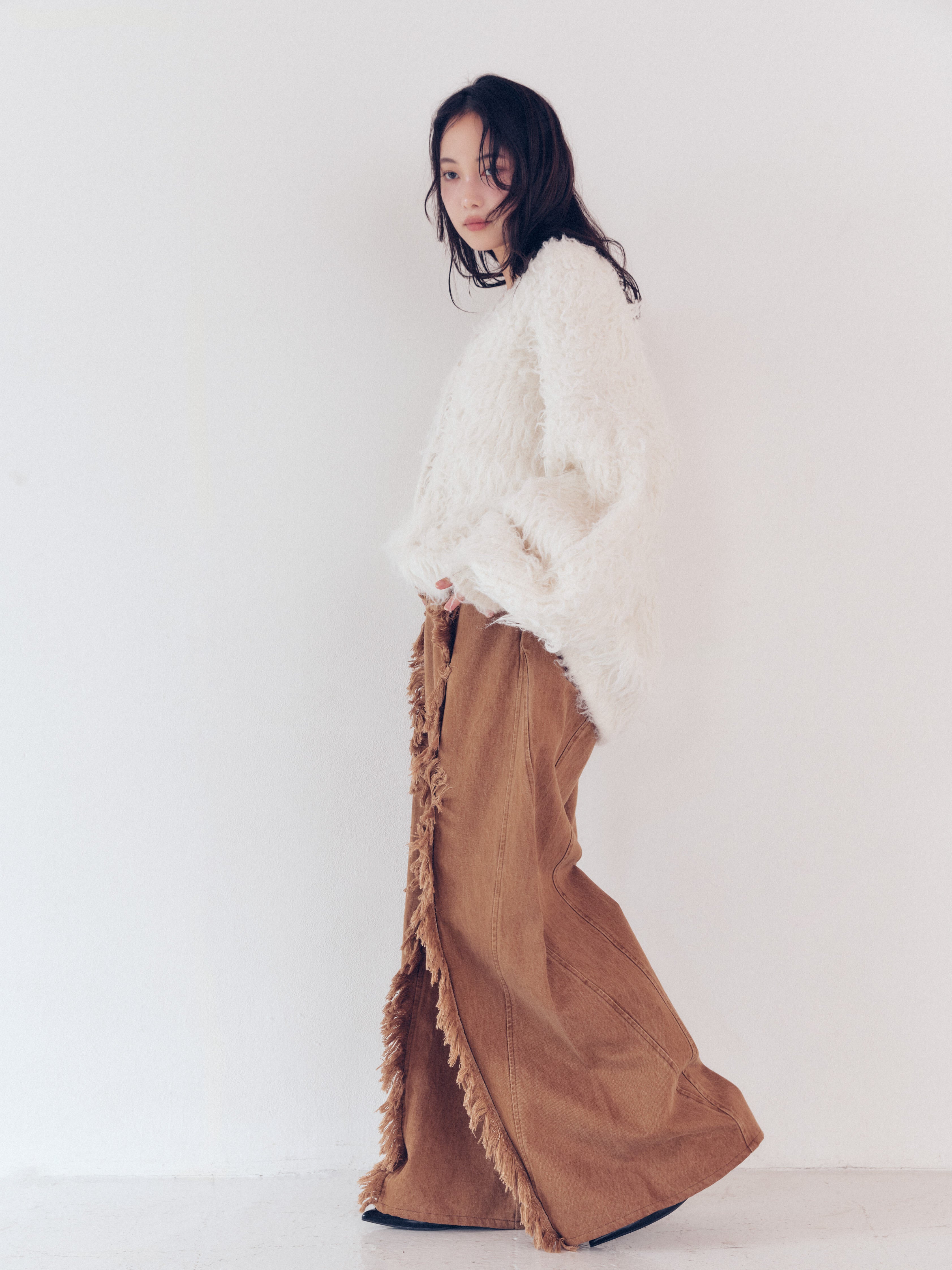 wide fringe denim pants