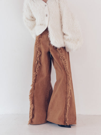 wide fringe denim pants