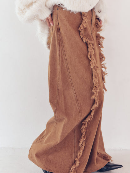 wide fringe denim pants