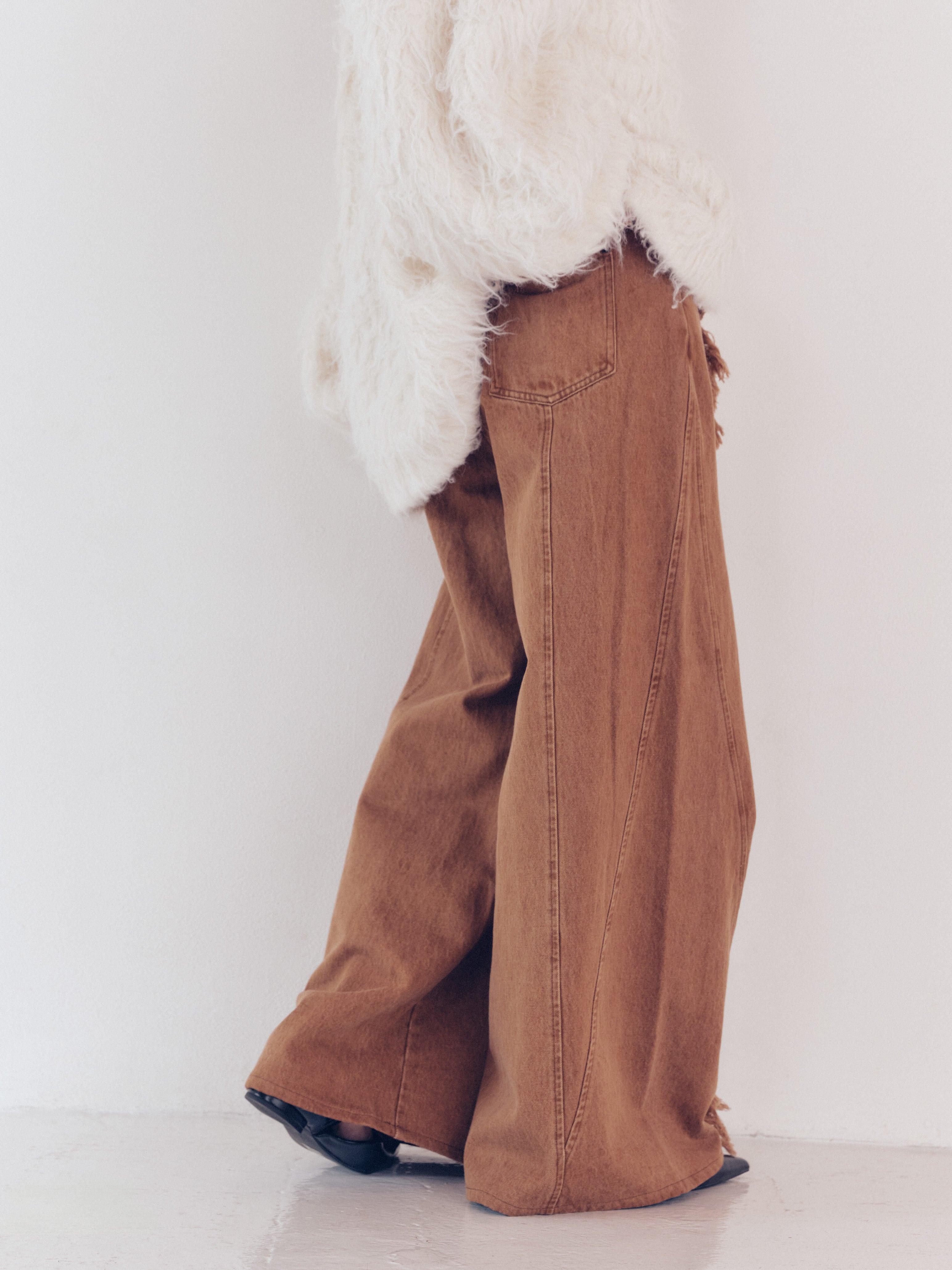 wide fringe denim pants