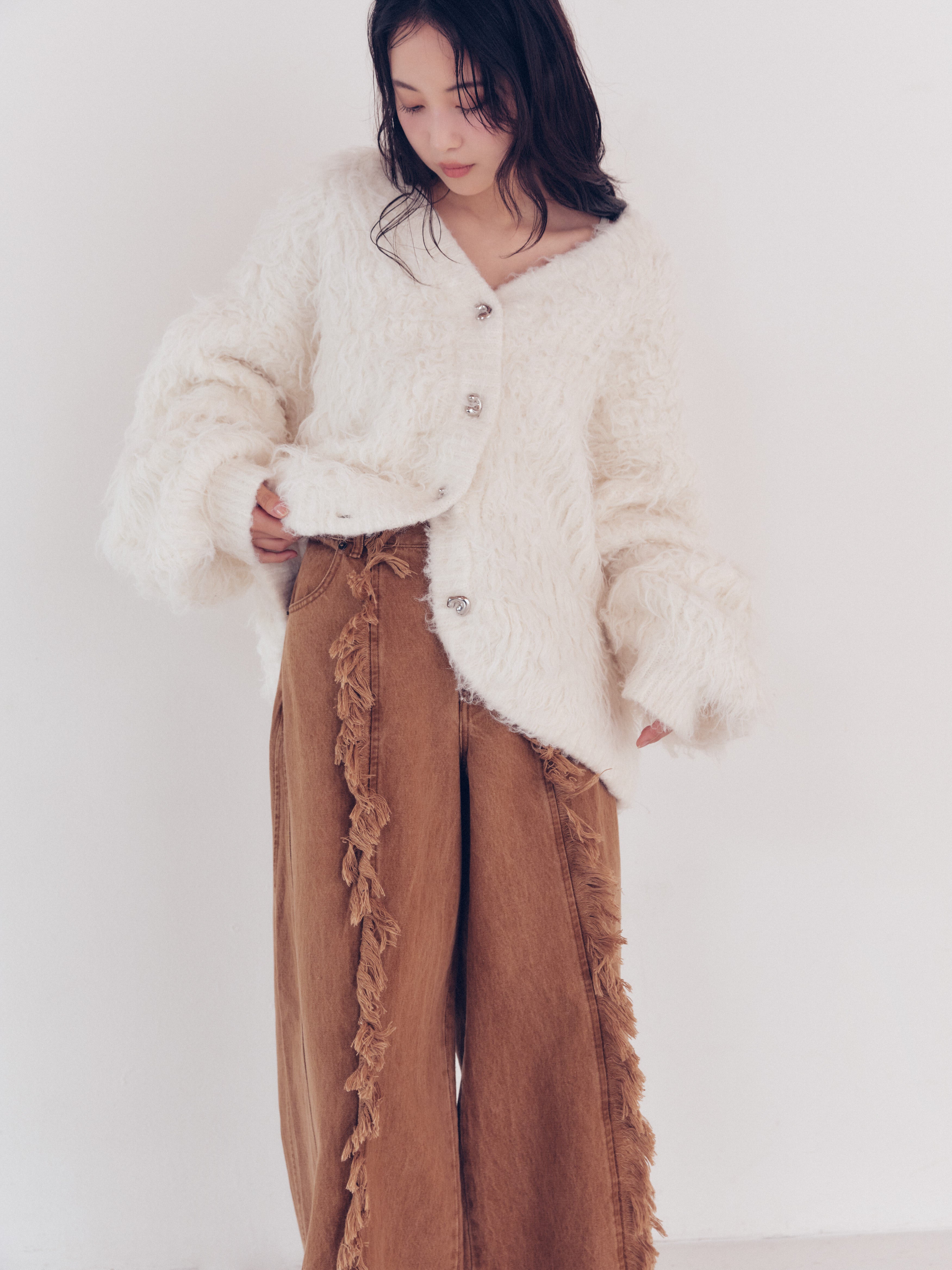 wide fringe denim pants