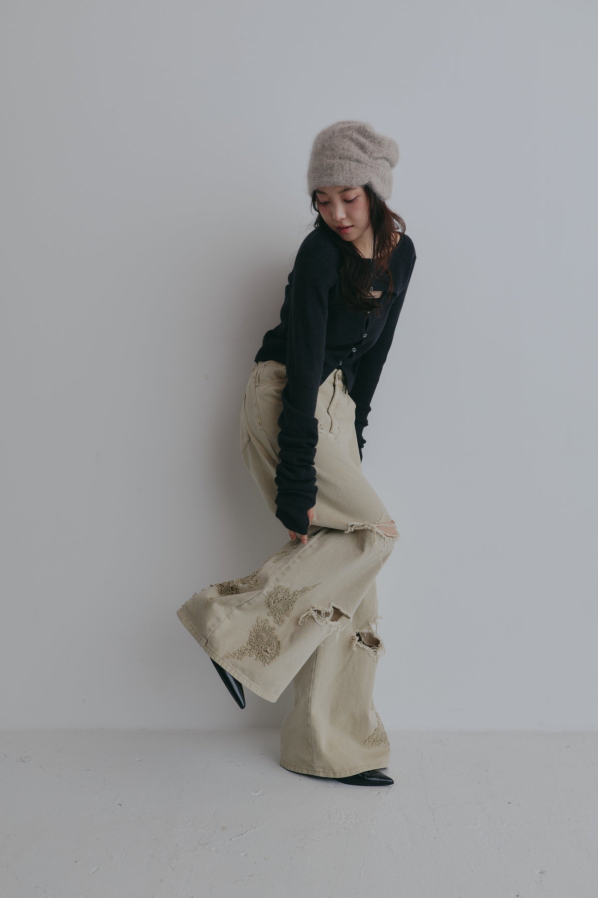 lace damaged denim