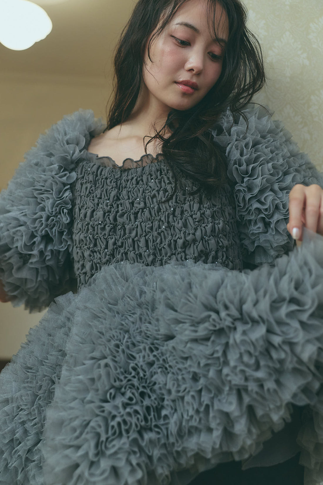 soft sparkle tulle blouse