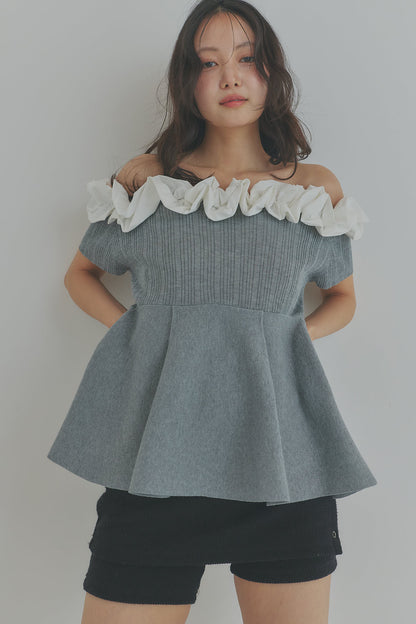 off shoulder frill knit