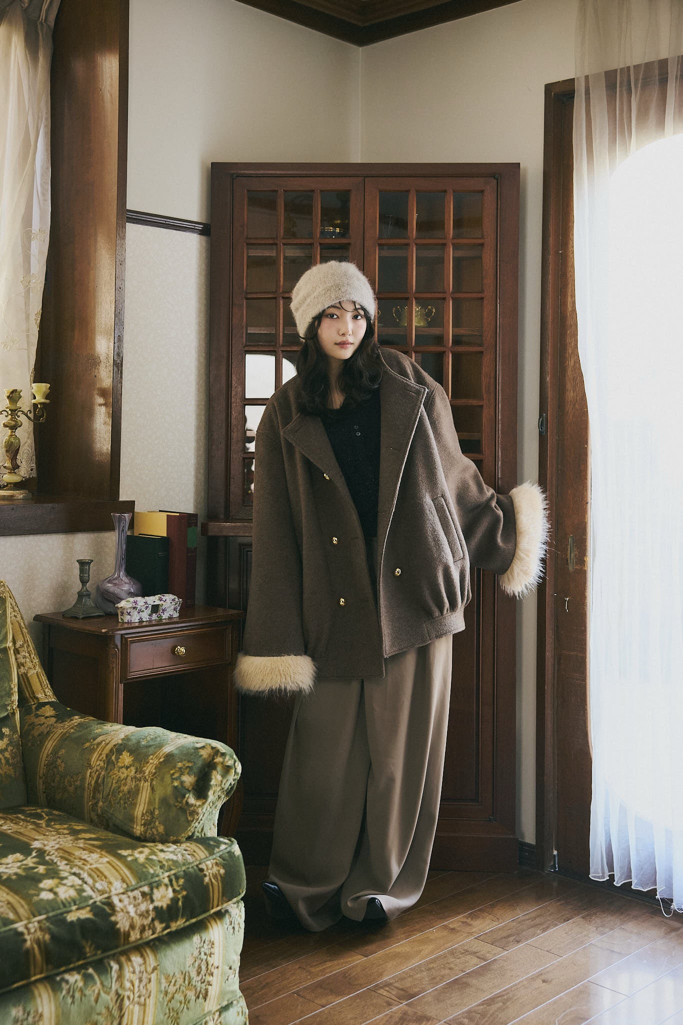 collar fur cocoon coat