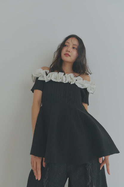 off shoulder frill knit