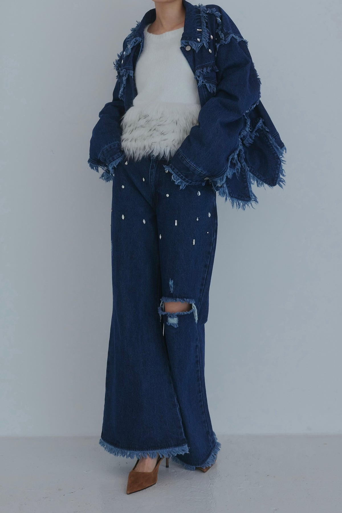 bijou fringe flare denim