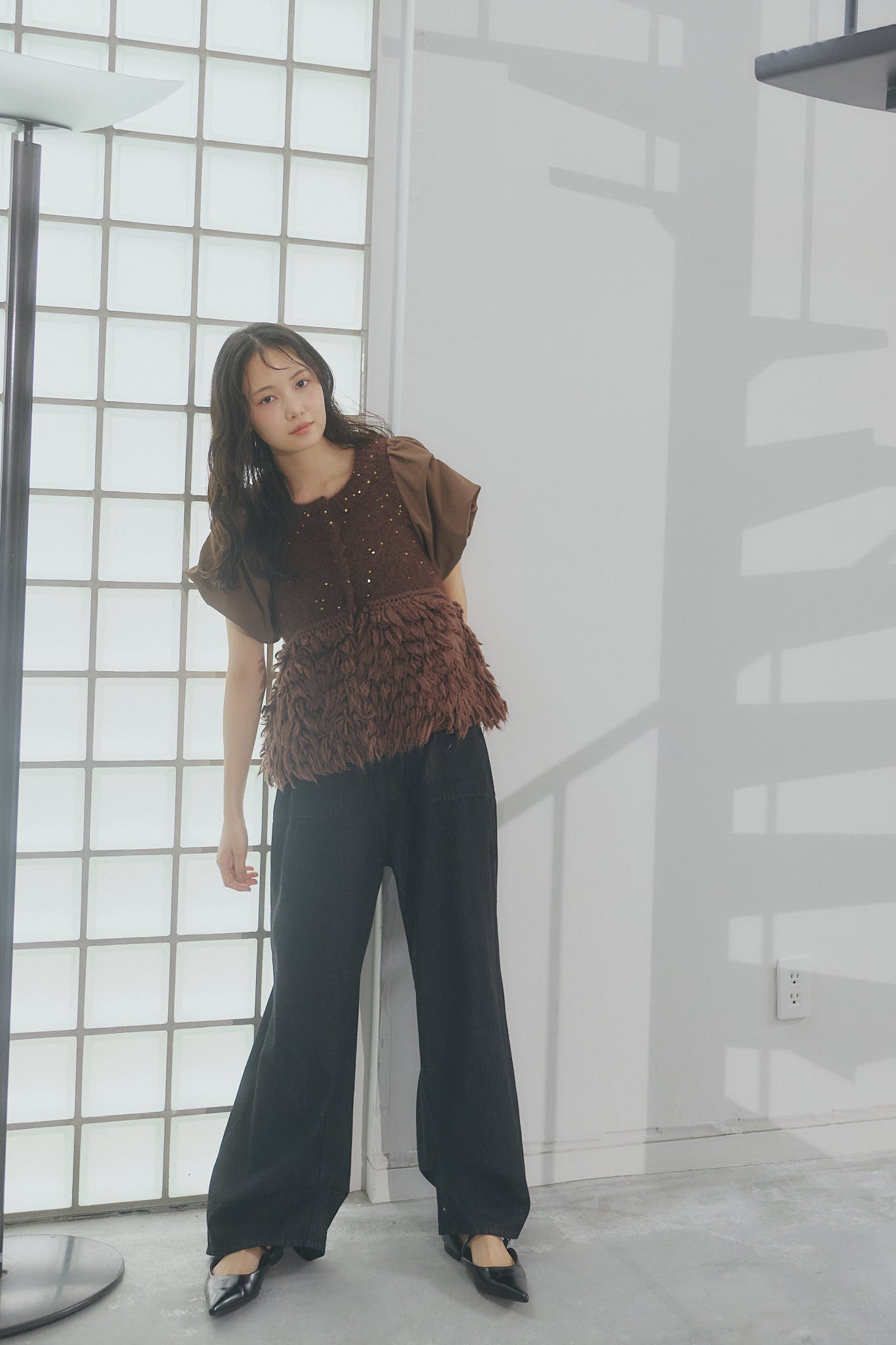 【Andequal】 fringe design gritter knit 白 fringe design glitter summer knit – andequal