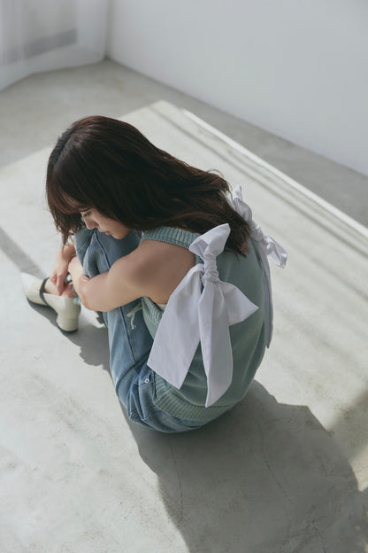 ribbon halter neck knit tops