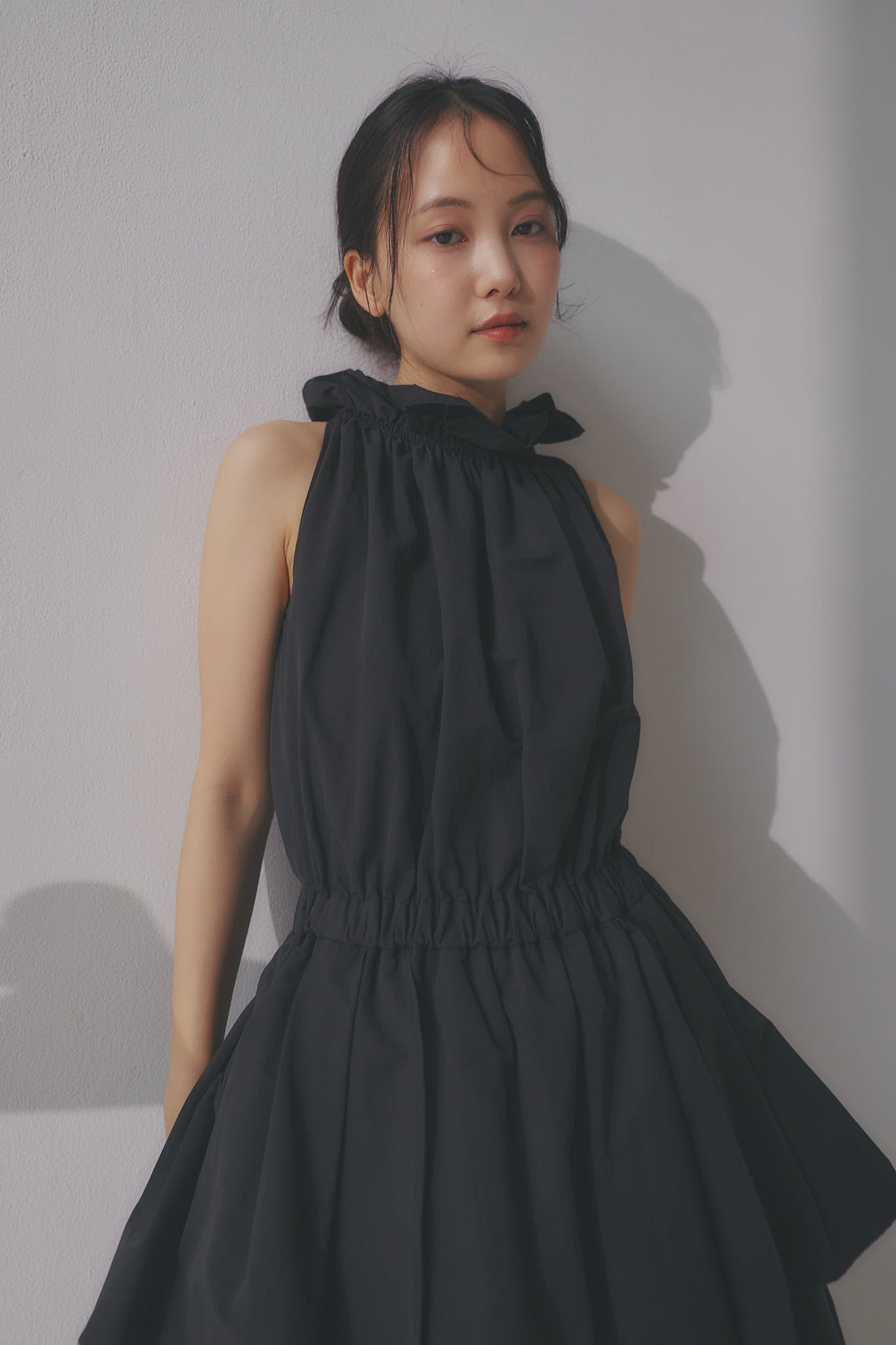 frill neck peplum one-piece