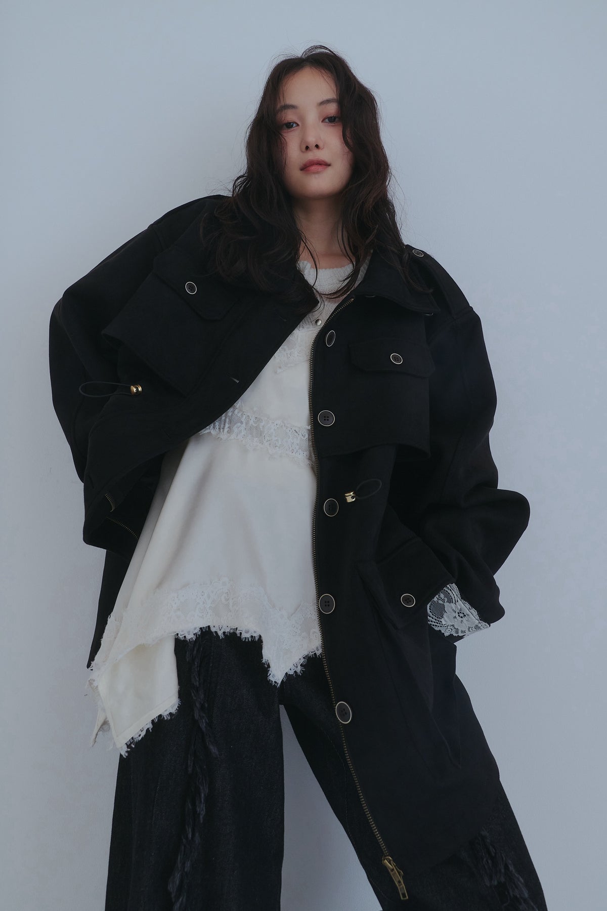 drawstring trench jacket