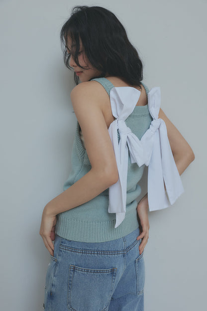 ribbon halter neck knit tops