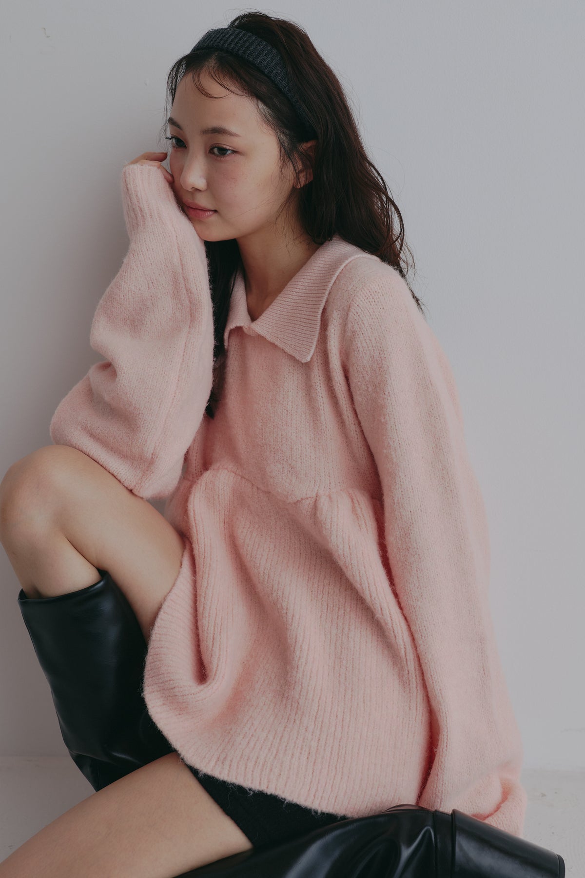 fluffy collar peplum knit