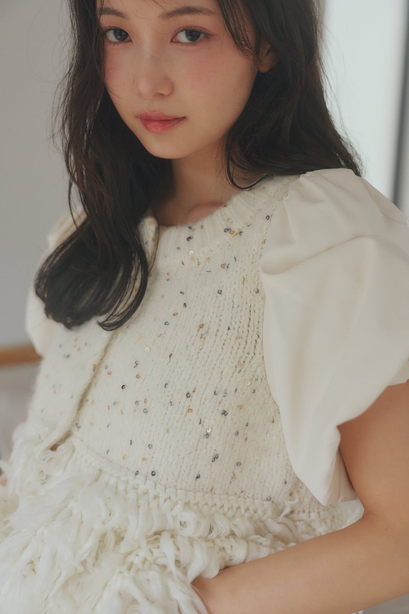 fringe design glitter summer knit