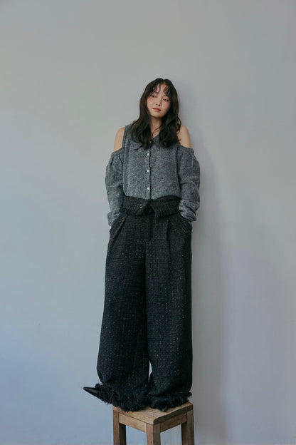 glitter tweed fringe pants