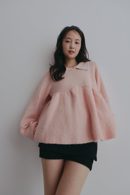 fluffy collar peplum knit