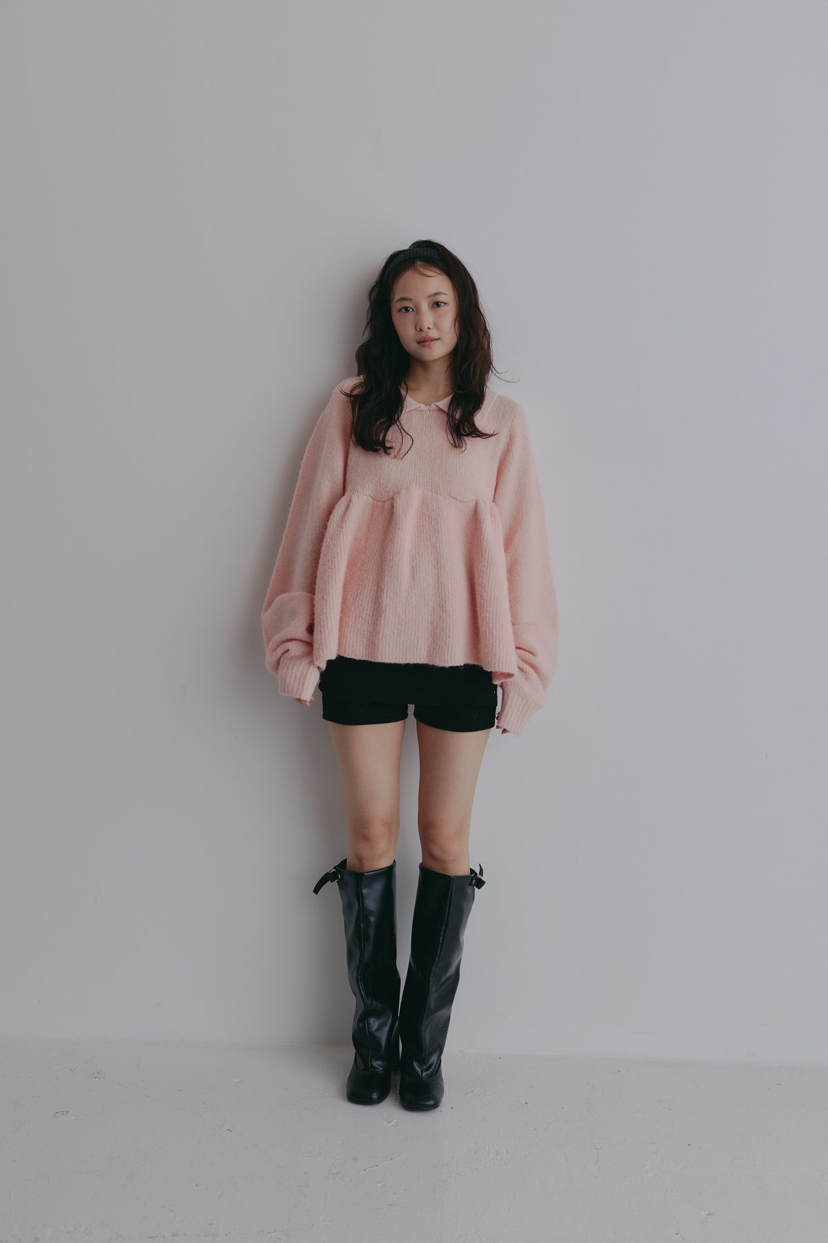 fluffy collar peplum knit