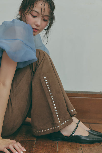 studs suede flare pants