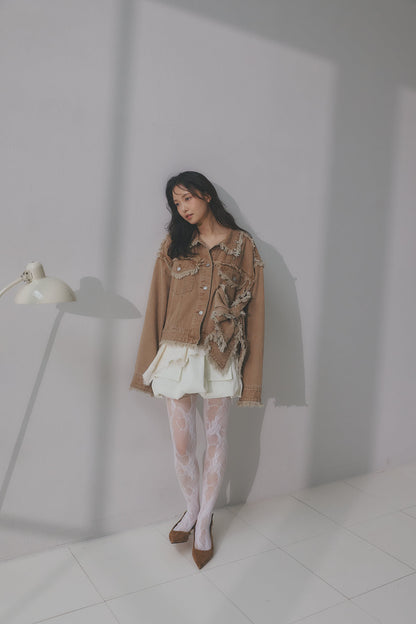 ribbon design denim jacket