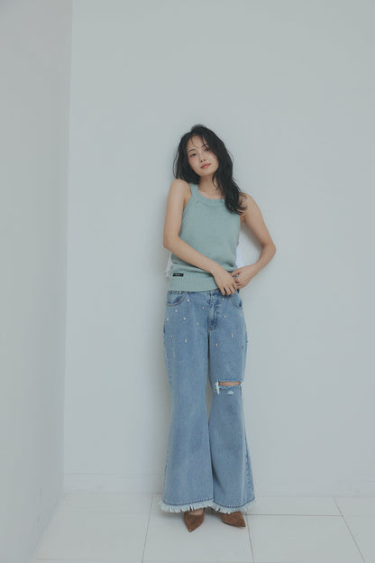 ribbon halter neck knit tops
