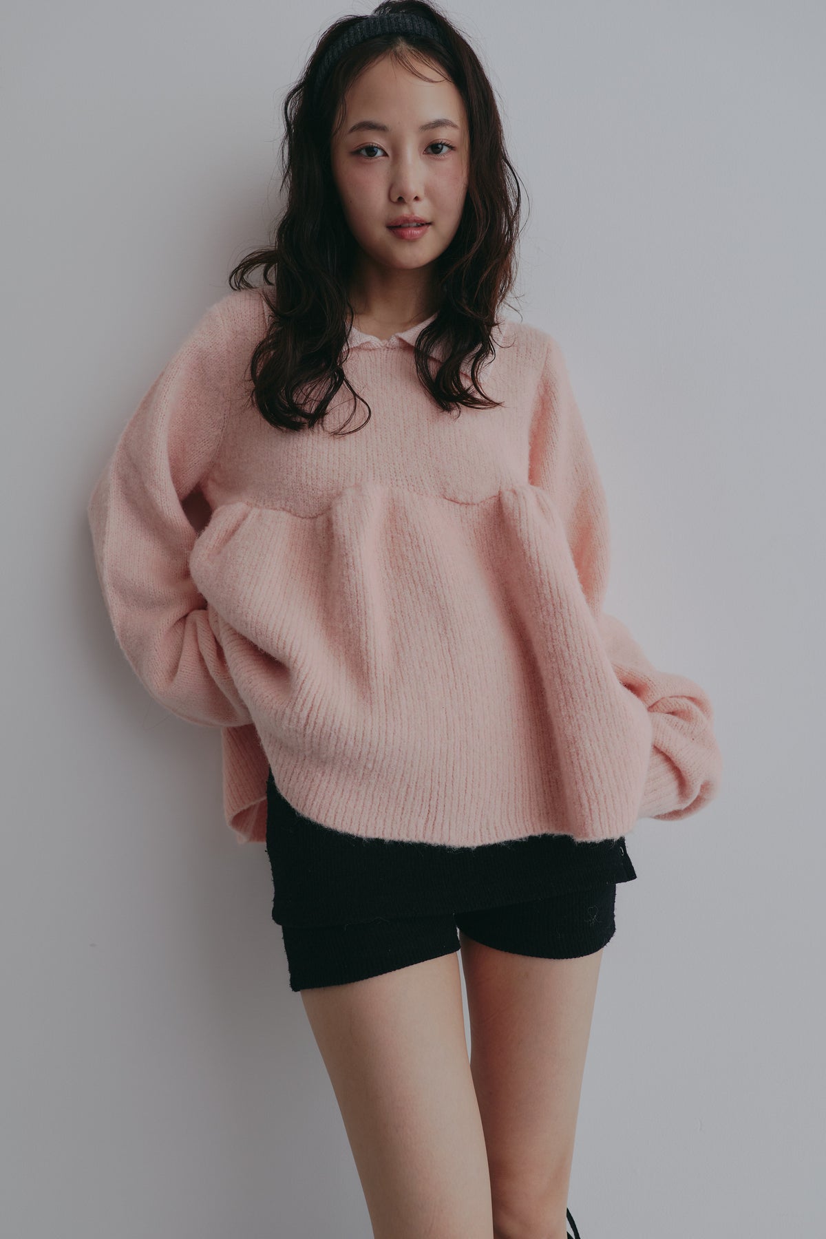 fluffy collar peplum knit