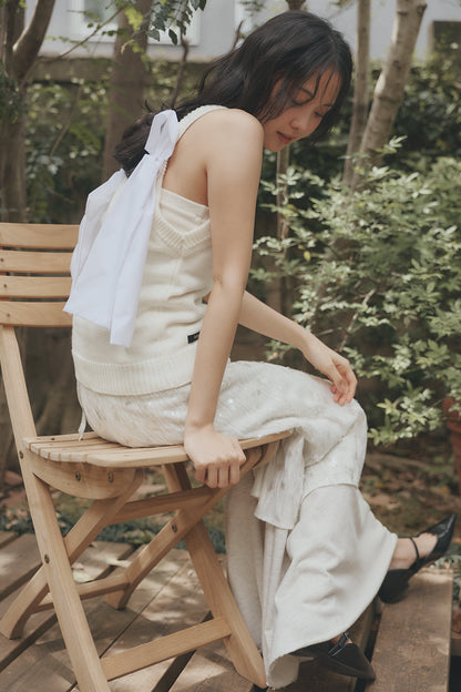 ribbon halter neck knit tops