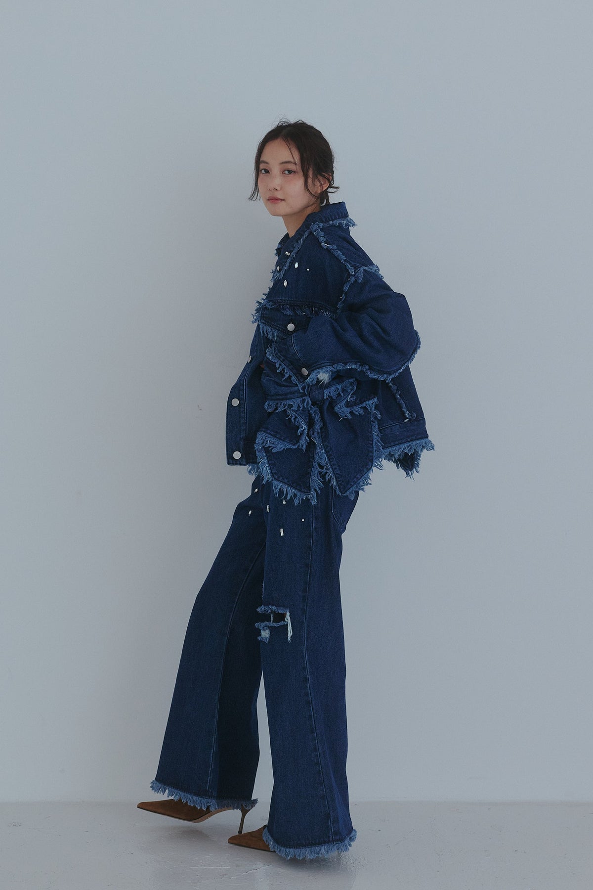 ribbon design denim jacket